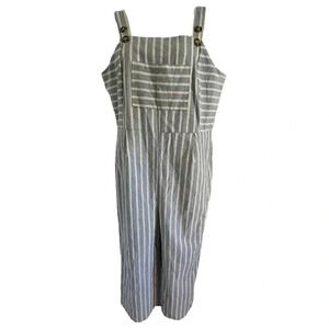 Robert Louis Cropped overalls women's size XL blue and white stripes